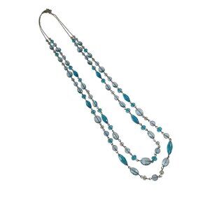 SAK Vintage Double Strand Clasp Blue Beaded Necklace Glass Crystal Mom Gift